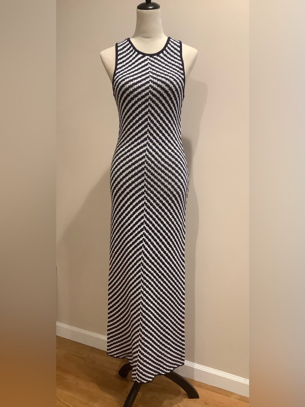 House Of Harlow 1960 Navy Blue & White Bodycon Knit Maxi Dress Size XS, NWT